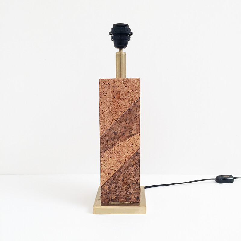 Cork & Brass Table Lamp - 1970s