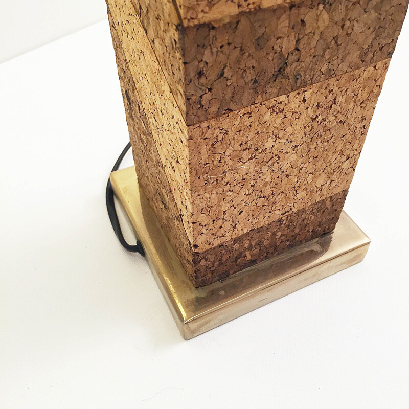 Cork & Brass Table Lamp - 1970s