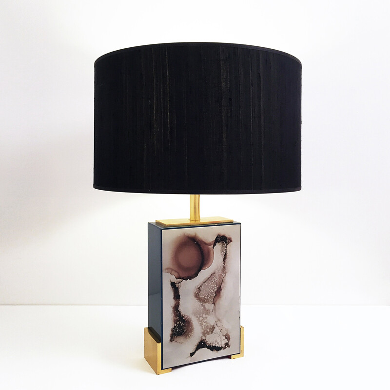 Enamelled Burned Chrome & Brass Table Lamp - 1970s