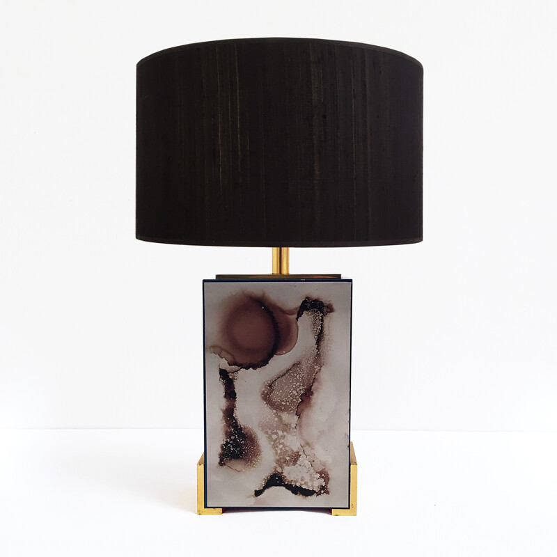 Enamelled Burned Chrome & Brass Table Lamp - 1970s