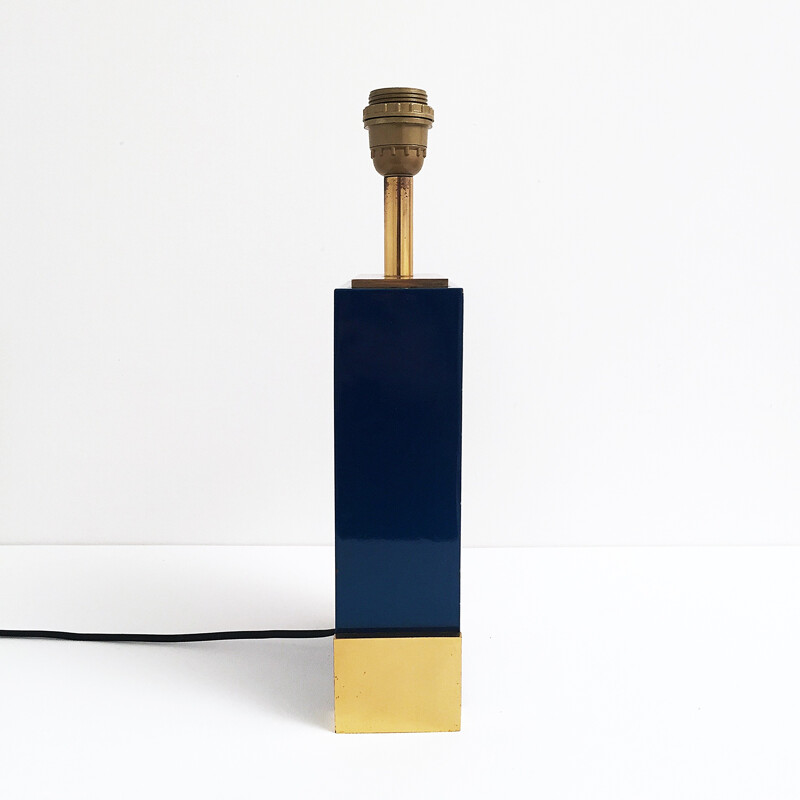 Enamelled Burned Chrome & Brass Table Lamp - 1970s