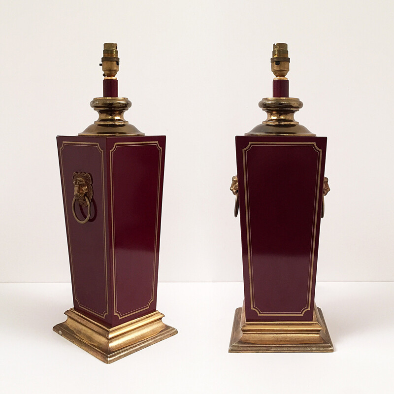 Set of burgundy bakelite & Brass table Lamps - 1960s