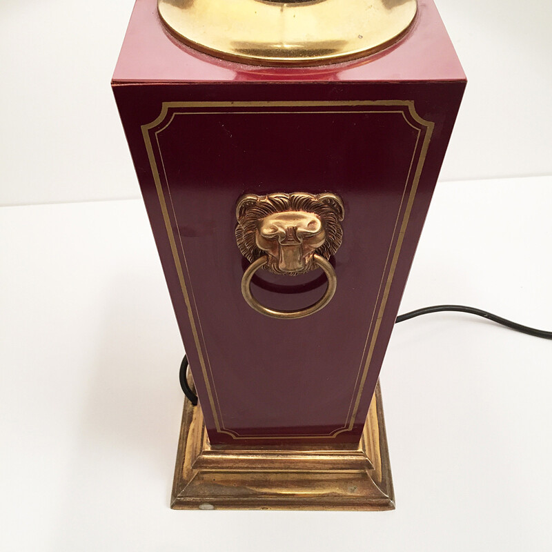 Set of burgundy bakelite & Brass table Lamps - 1960s