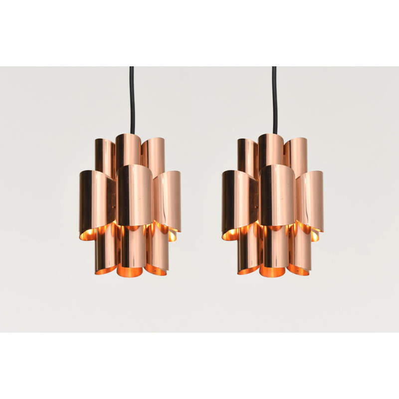 Pair of small Scandinavian copper hanging lamps - 1950s