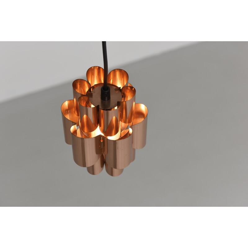 Pair of small Scandinavian copper hanging lamps - 1950s