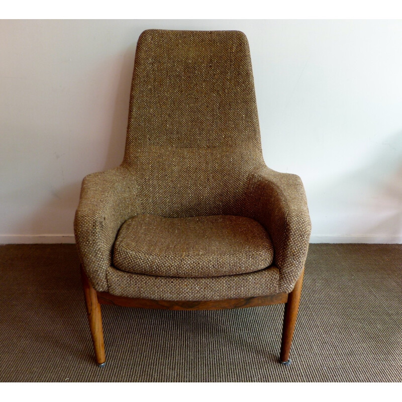 Armchair in Scottish woollen fabric, Ib KOFOD LARSEN - 1950s 