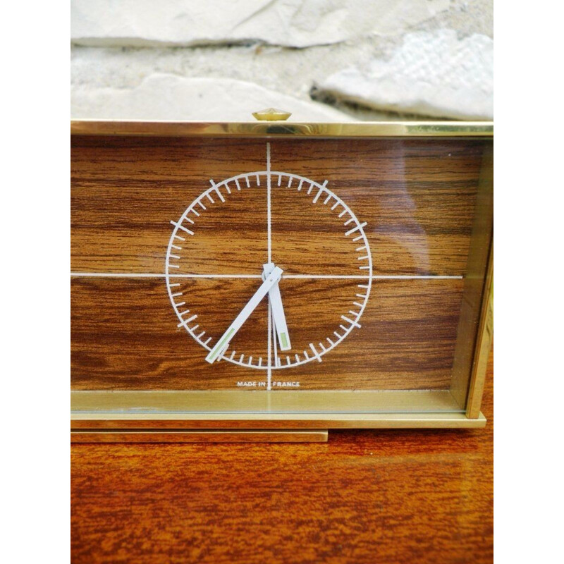 Vintage french alarm clock in rosewood and brass - 1960s