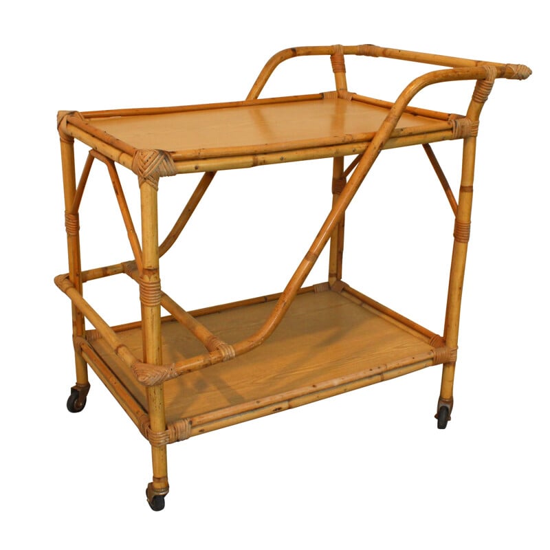 Vintage bamboo and rattan trolley - 1960s