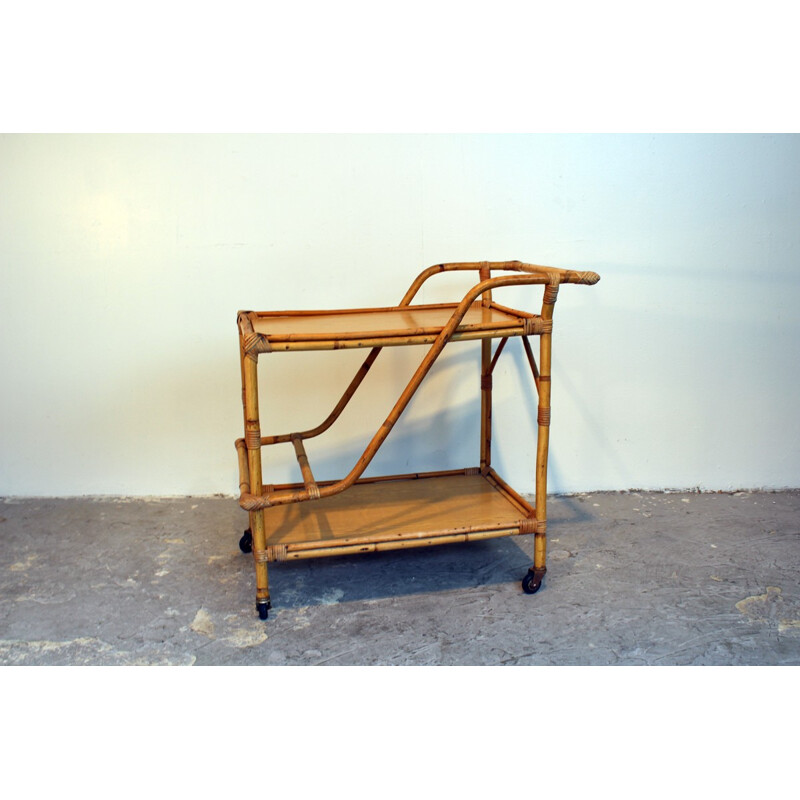 Vintage bamboo and rattan trolley - 1960s