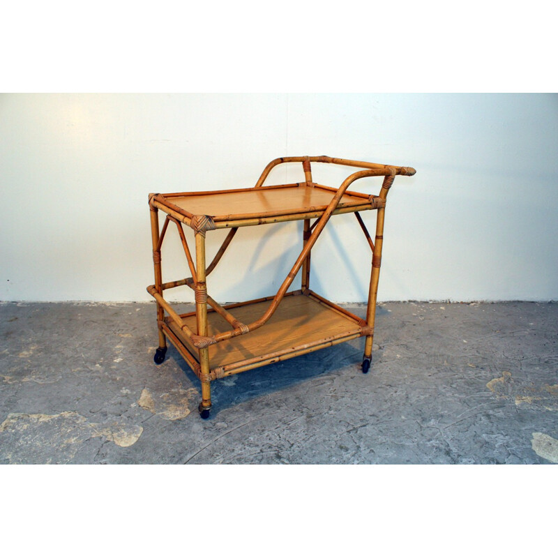 Vintage bamboo and rattan trolley - 1960s