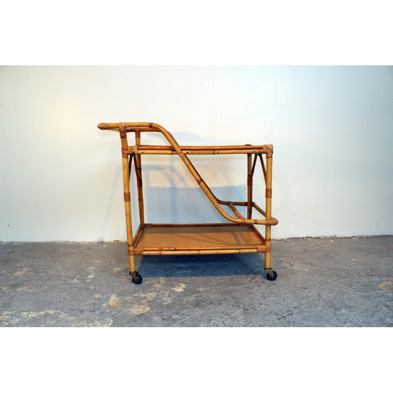 Vintage bamboo and rattan trolley - 1960s