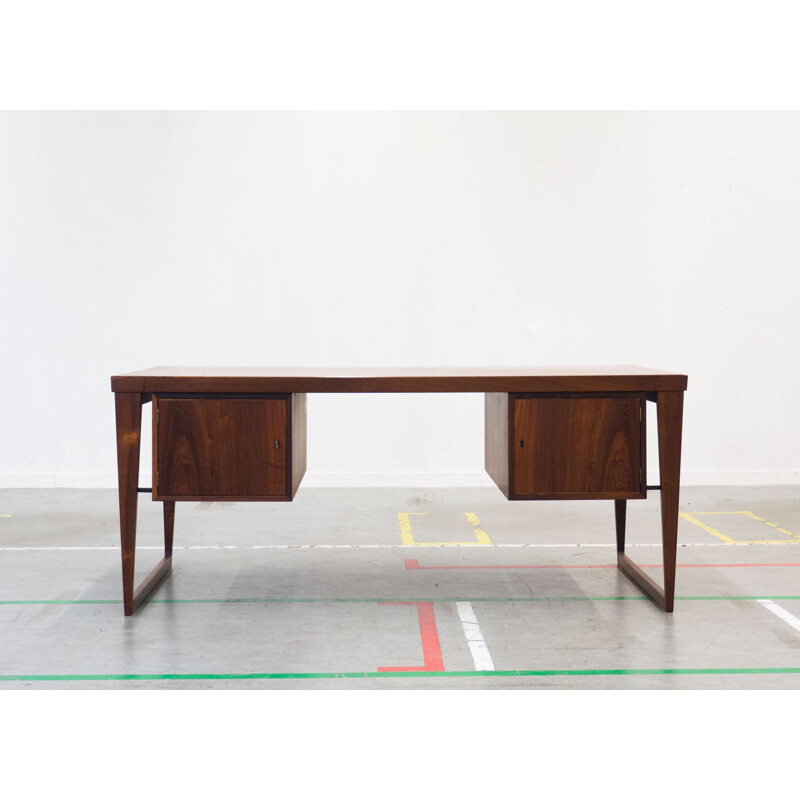 Free standing rosewood desk by Kai Kristiansen for Feldballes Møbelfabrik - 1950s