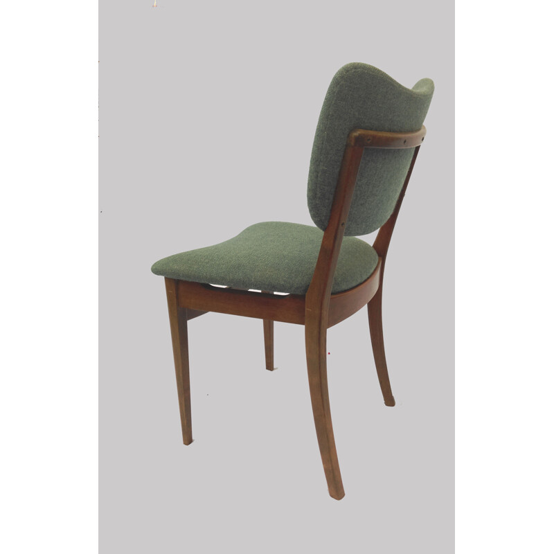 Pair of Danish dining chairs in tanned beech and blue fabric - 1940s