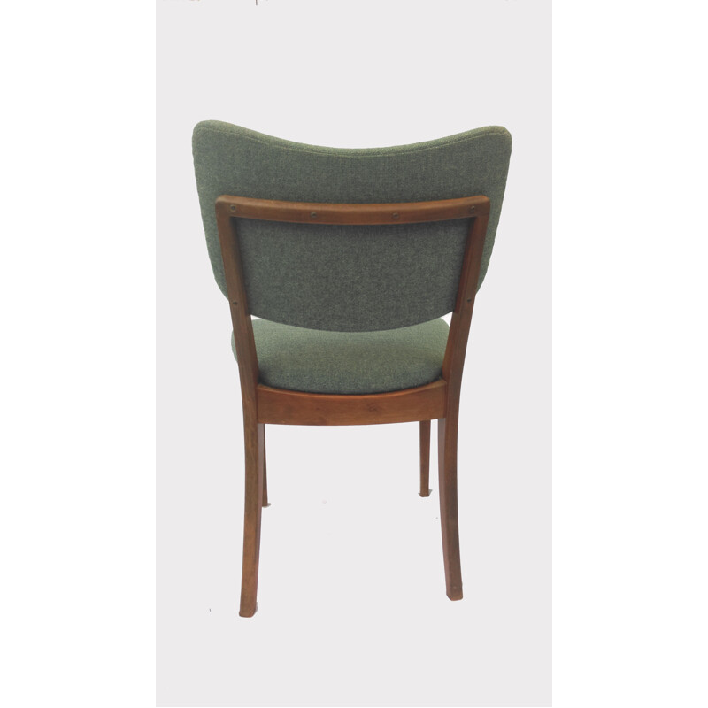 Pair of Danish dining chairs in tanned beech and blue fabric - 1940s