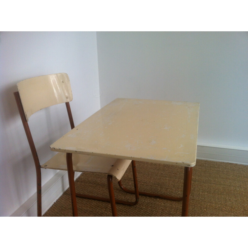 Desk and chair for child in wood and metal - 1950s