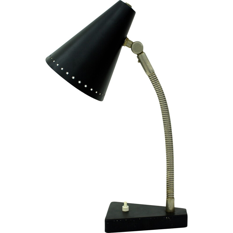 Lampe de table en métal noir avec cygne par H.Busquet pour Hala - 1960