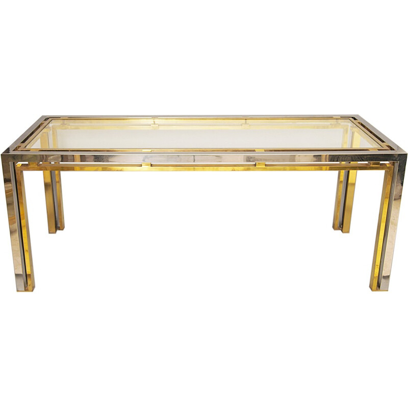 Chrome & Brass Console Table par Romeo Rega - 1970s