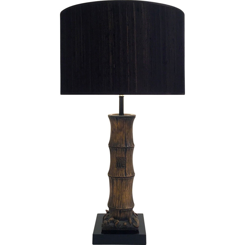 Vintage table lamp in carved faux sambou, China 1970