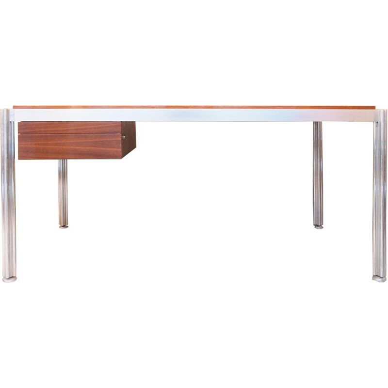 Aluminium and wood desk by Georges Ciancimino for Mobilier International - 1970s