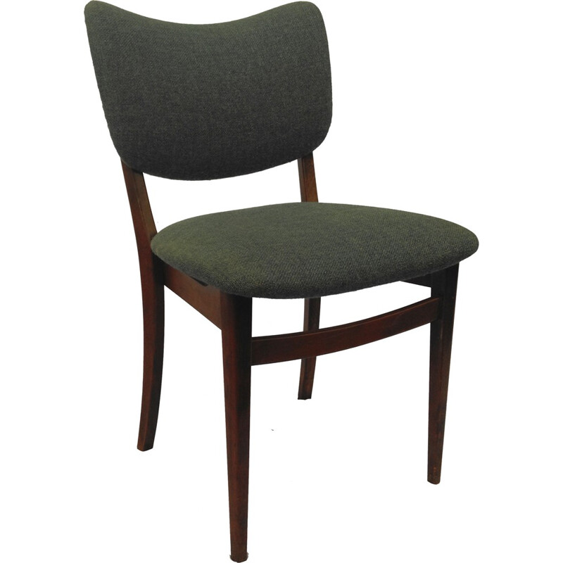 Pair of Danish dining chairs in tanned beech and blue fabric - 1940s
