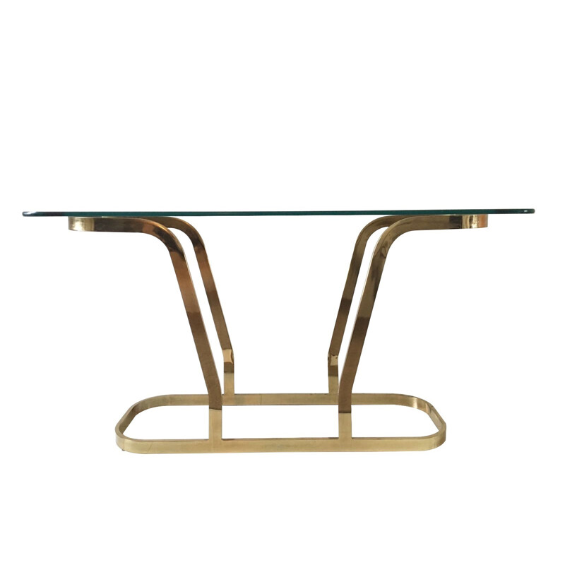 Hollywood Regency Brass and Glass Oval Modern Console - 1970s