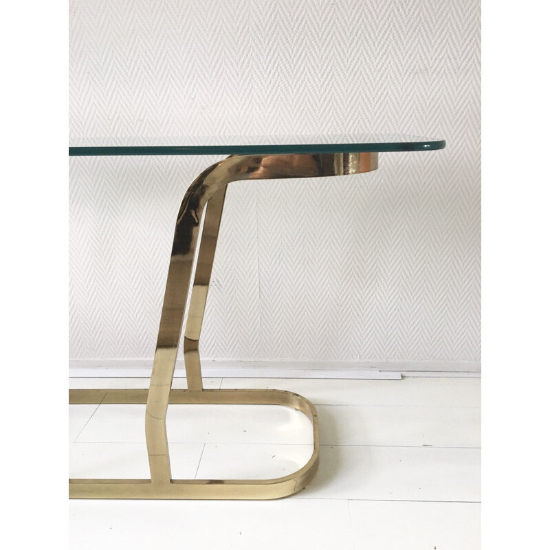 Hollywood Regency Brass and Glass Oval Modern Console - 1970s