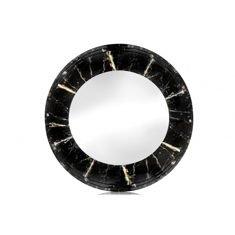 Faux Marble Round Mirror - 1980s