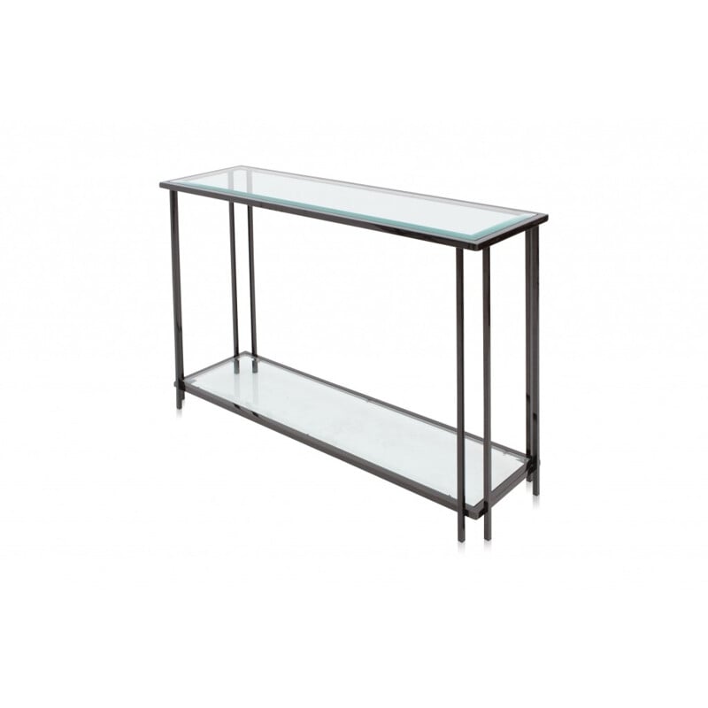 Black Chromed Two Tier Console Table  - 1980s