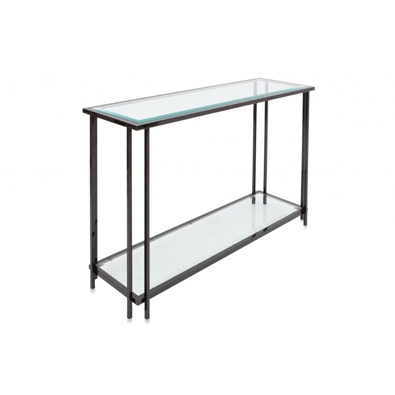 Black Chromed Two Tier Console Table  - 1980s