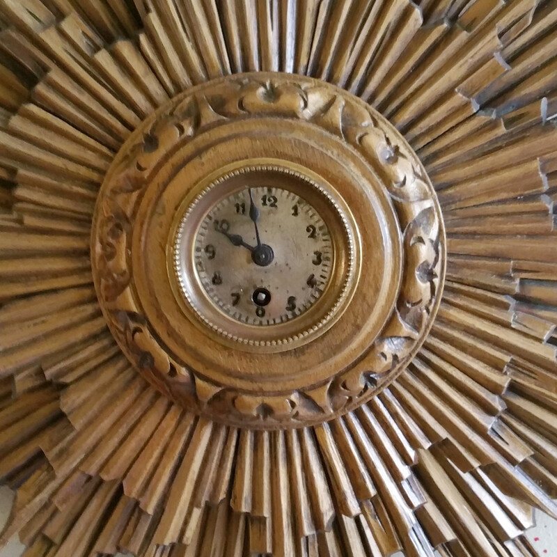 Antique Giltwood Sunburst Wall Clock - 1930s