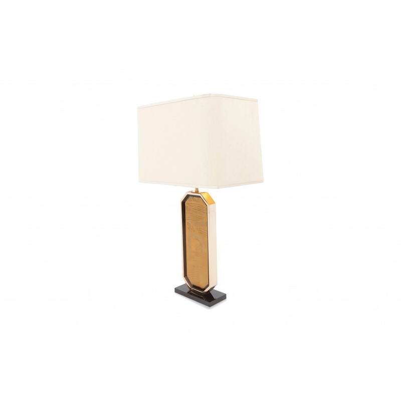 Gold Plated Brass Etched Table Lamp - 1980s