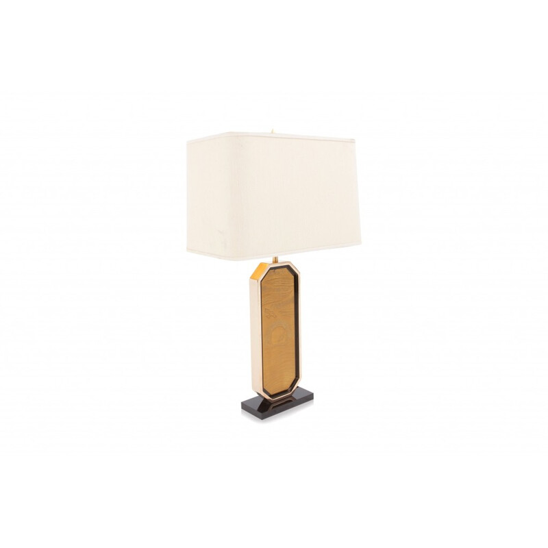 Gold Plated Brass Etched Table Lamp - 1980s