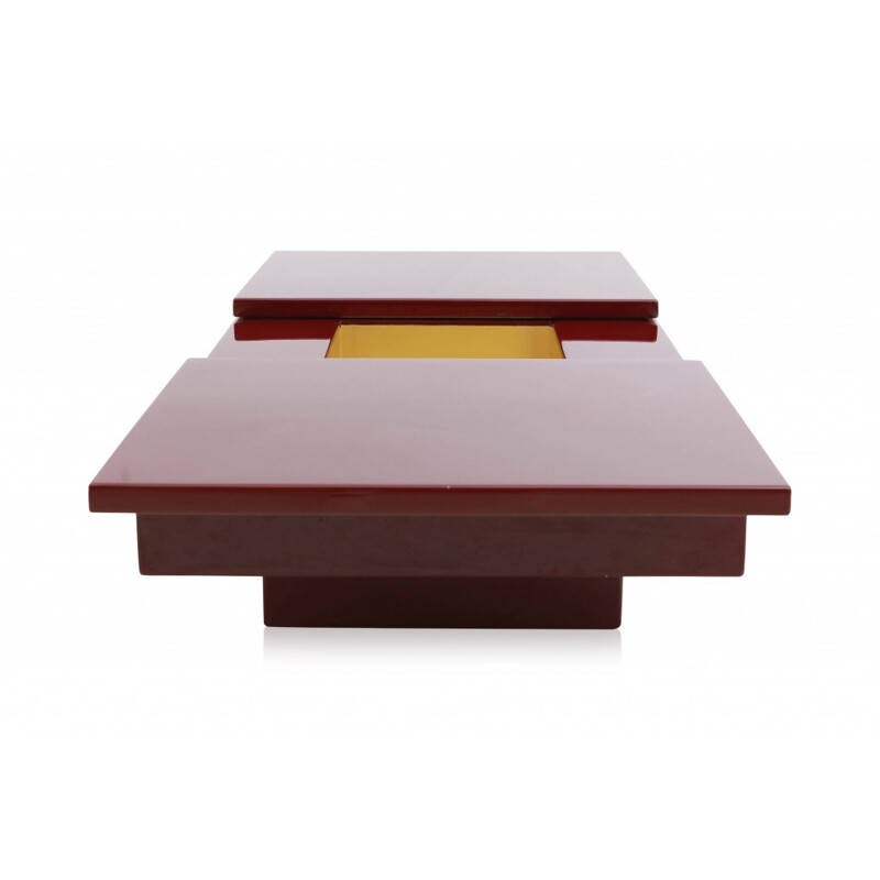 Red lacquered sliding bar coffee table by Jean Claude Mahey - 1980s