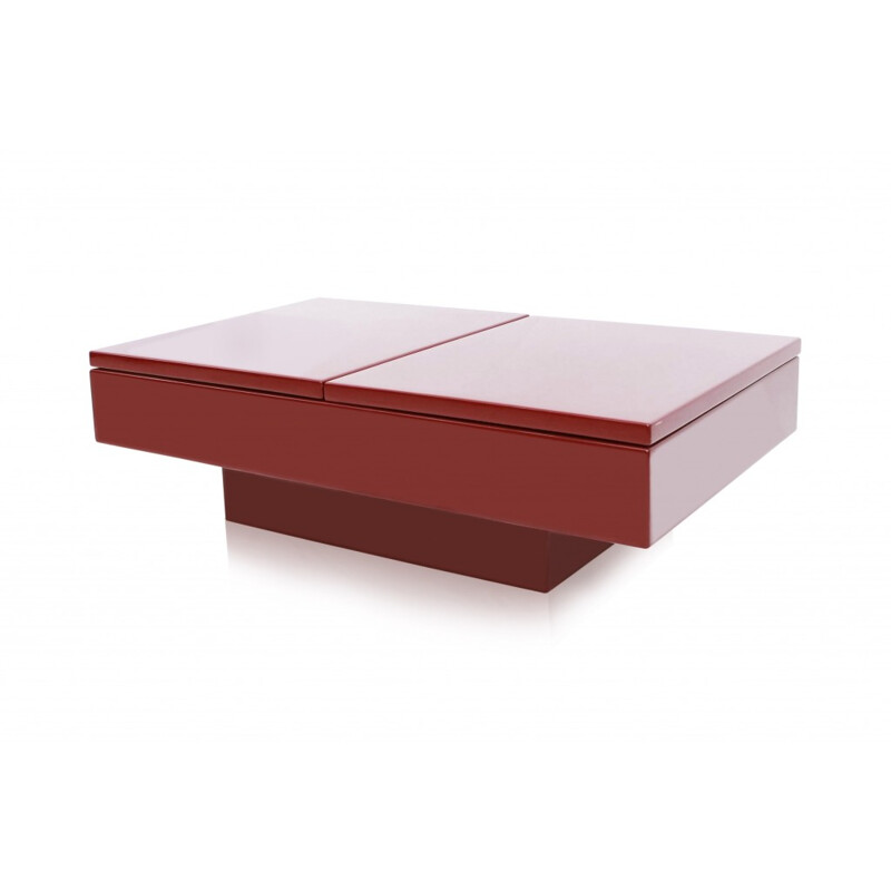 Red lacquered sliding bar coffee table by Jean Claude Mahey - 1980s