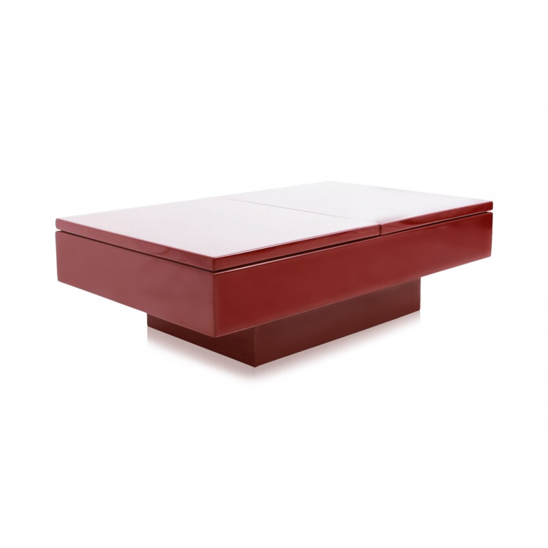 Red lacquered sliding bar coffee table by Jean Claude Mahey - 1980s