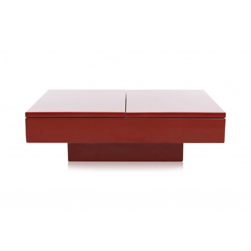 Red lacquered sliding bar coffee table by Jean Claude Mahey - 1980s