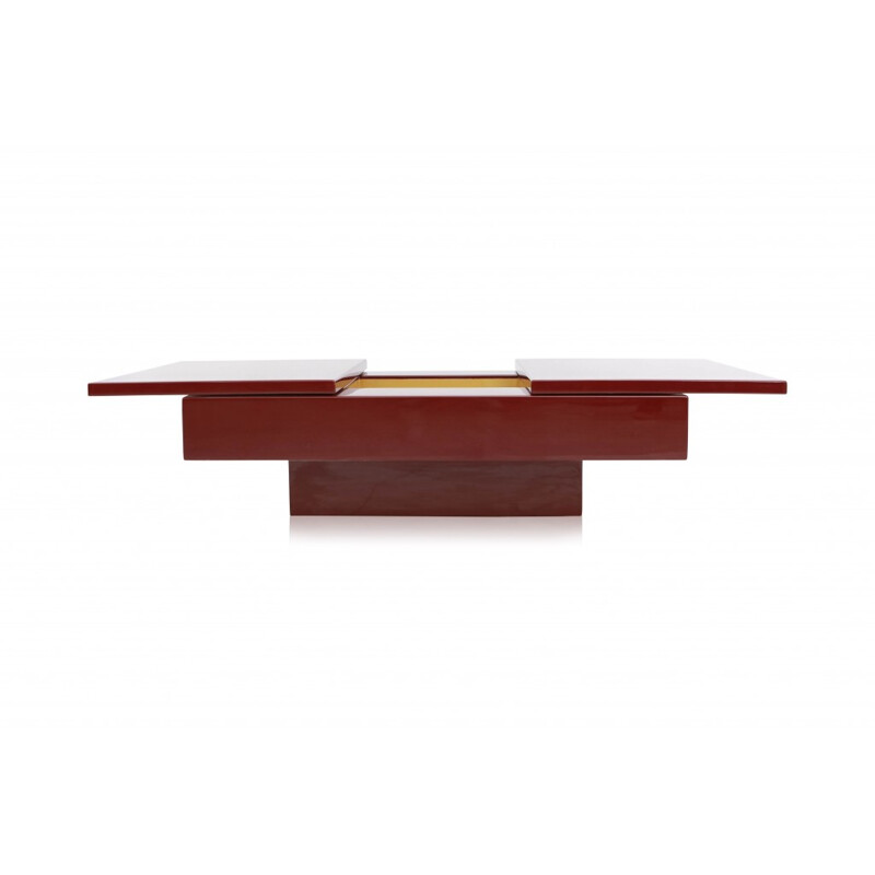 Red lacquered sliding bar coffee table by Jean Claude Mahey - 1980s