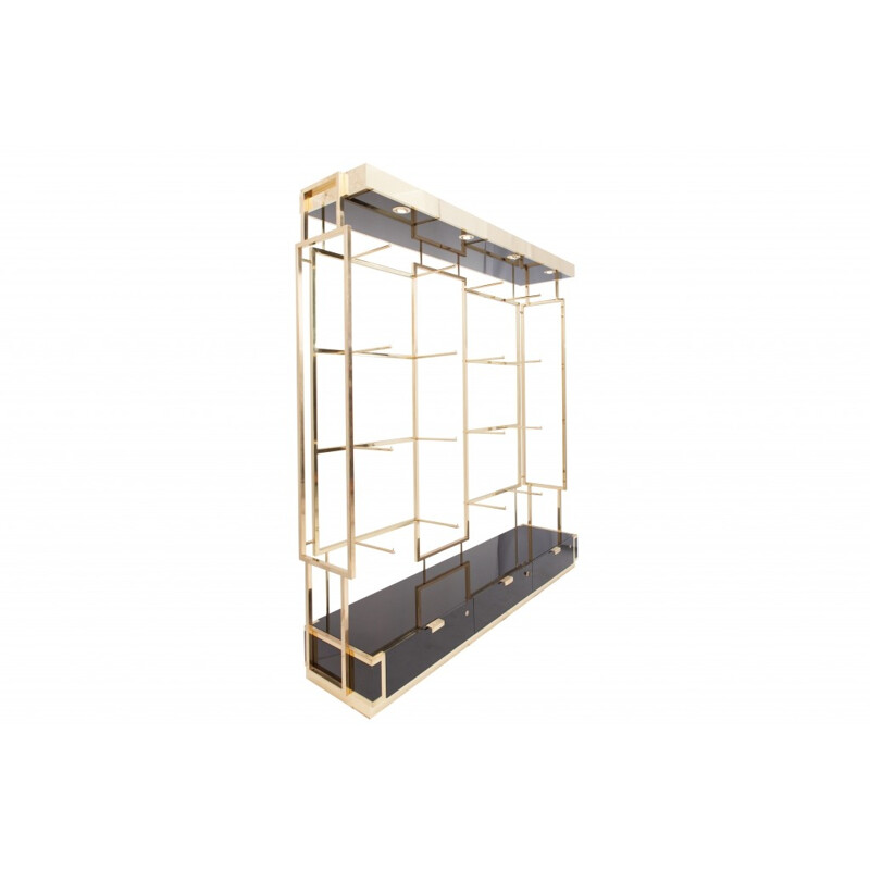 Black lacquer and brass shelves display unit -  1970s