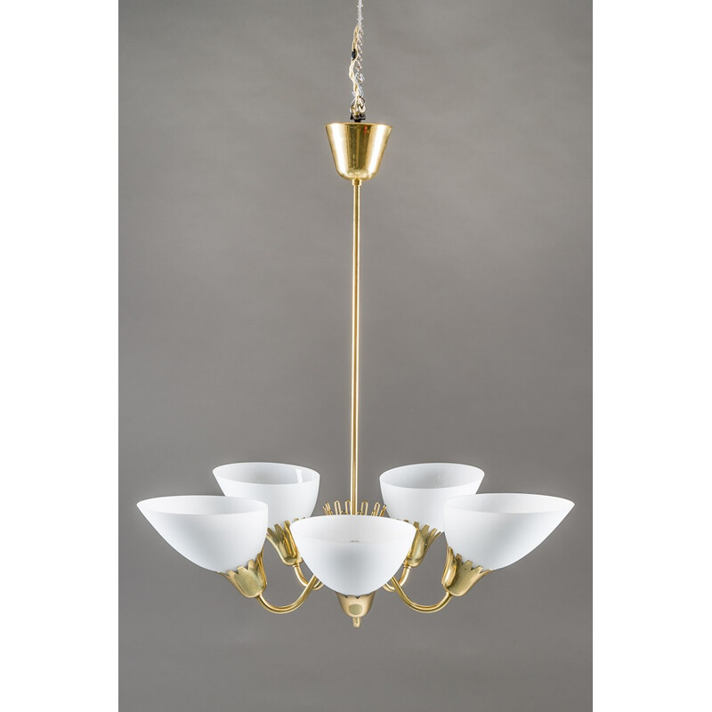 Swedish Brass and Glass Chandelier - 1950s