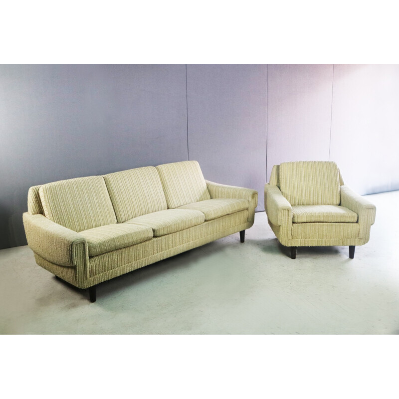 Danish 3 seat sofa and matching armchair with original fabric - 1970s