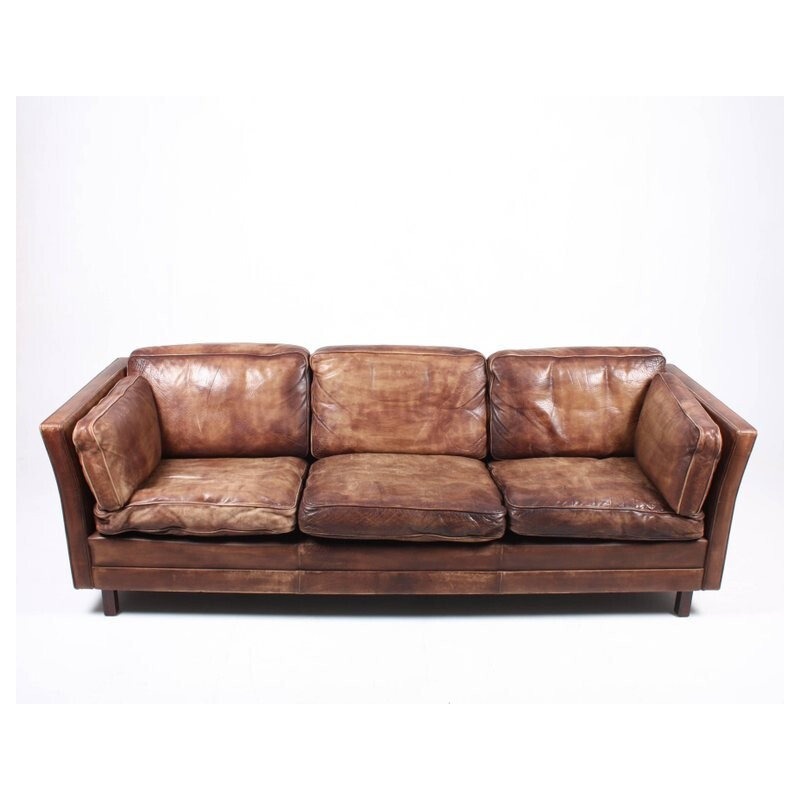 Danish Sofa in Patinated Leather - 1960s