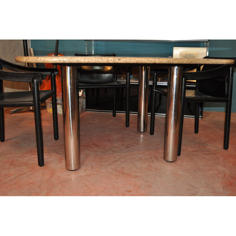 Zanotta table in chromed iron and marble - 1980s