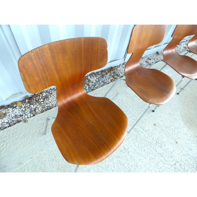 Set of 5 teak hammer chairs by Arne Jacobsen for Fritz Hansen - 1976