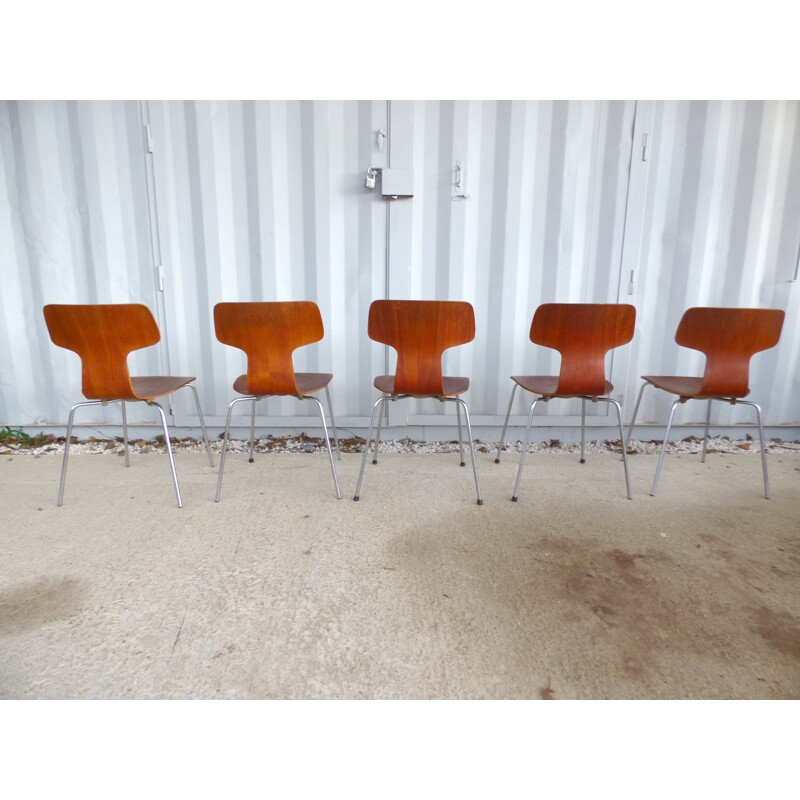 Set of 5 teak hammer chairs by Arne Jacobsen for Fritz Hansen - 1976