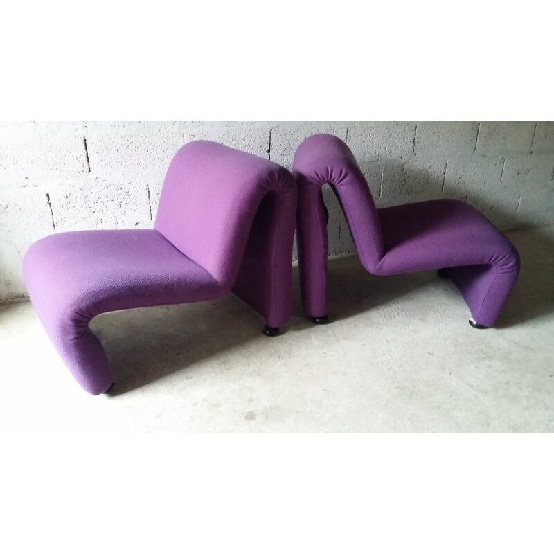 Paire de chauffeuses fauteuils par Etienne Fermigier - 1970