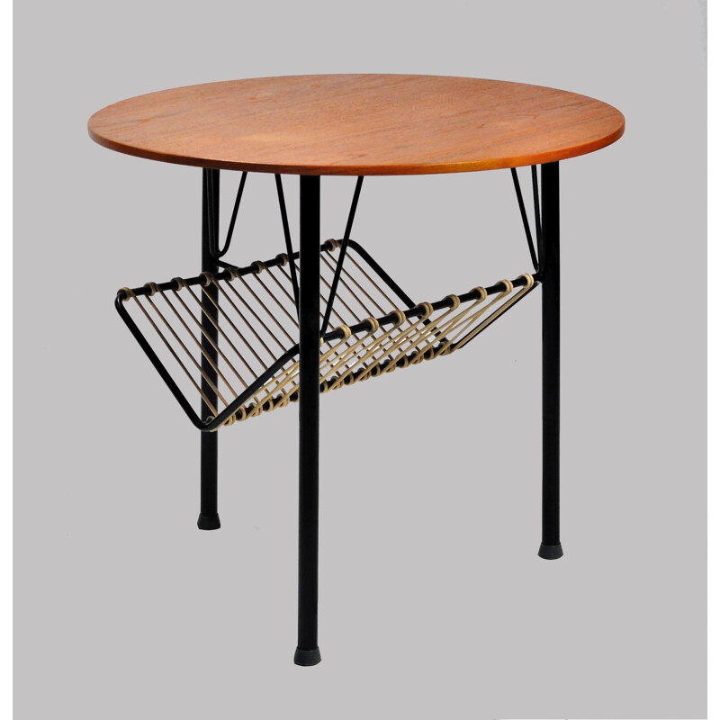 Table d'Appoint Danoise en Teck et Métal Noir - 1950