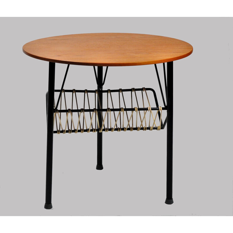 Danish Side Table in Teak and Black Metal - 1950s