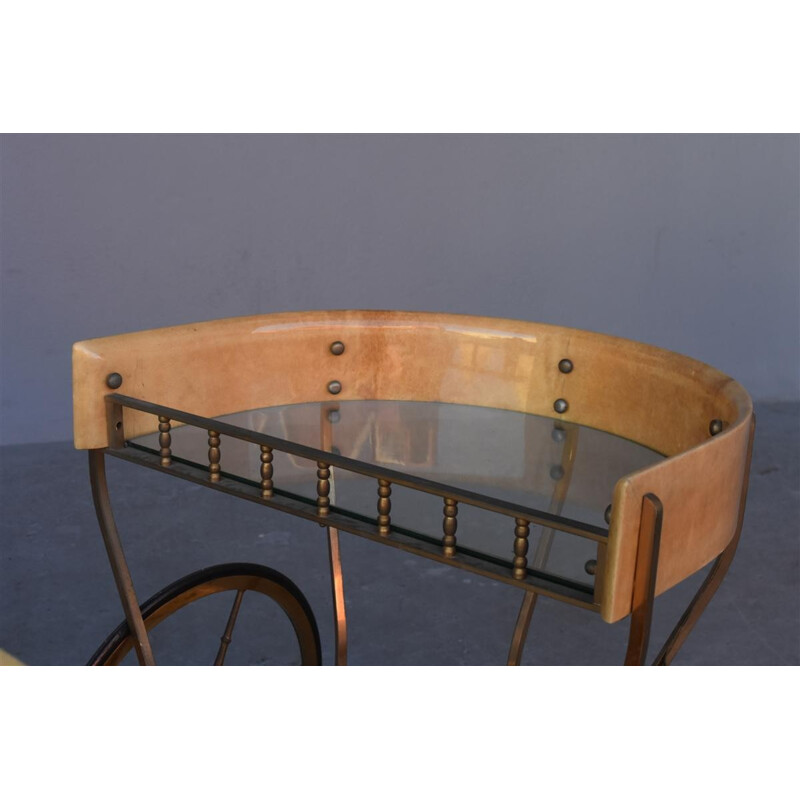 Vintage bar made of wood recovered with parchment of Aldo Tura - 1950s