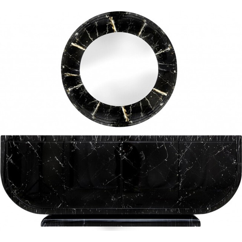 Faux Marble Round Mirror - 1980s