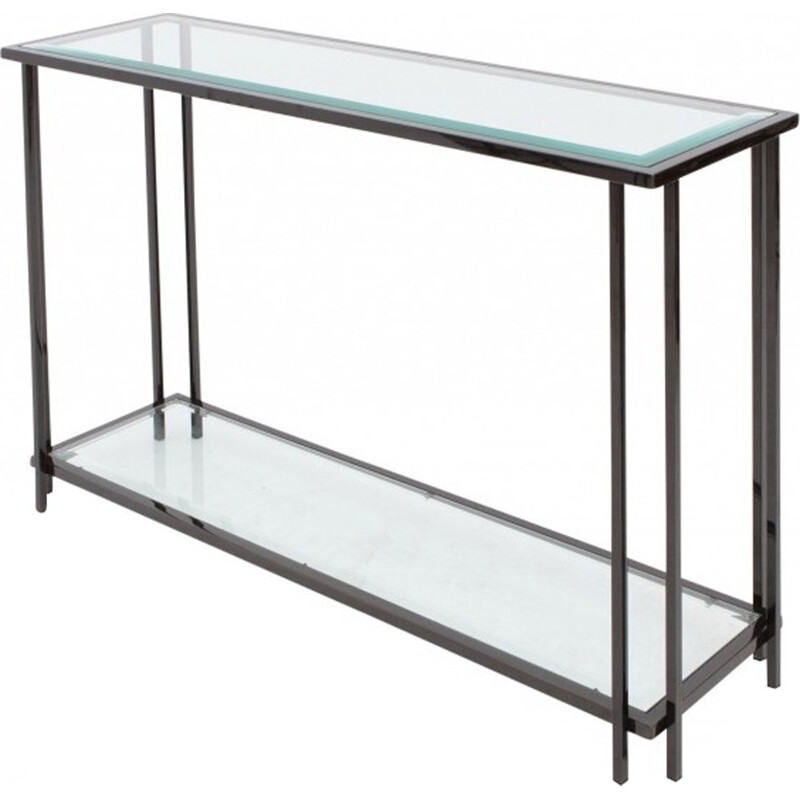 Black Chromed Two Tier Console Table  - 1980s